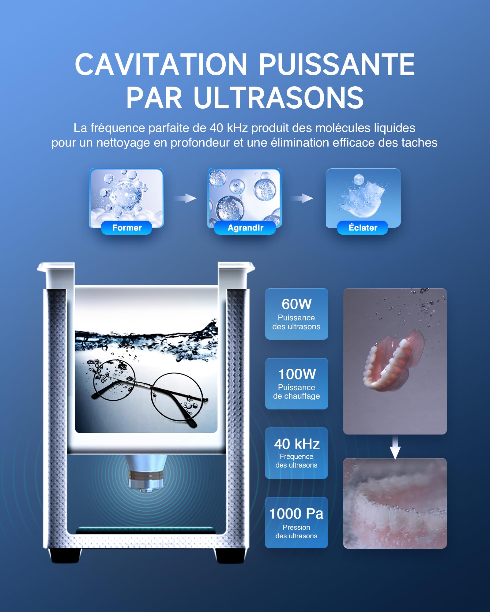 CREWORKS 2L Nettoyeur à Ultrasons 60W Bac Ultrasons 40kHz Professionnelle avec Fonction Minuterie et Chauffage en Acier Inoxydable 304 pour Bijoux Montres Lunettes