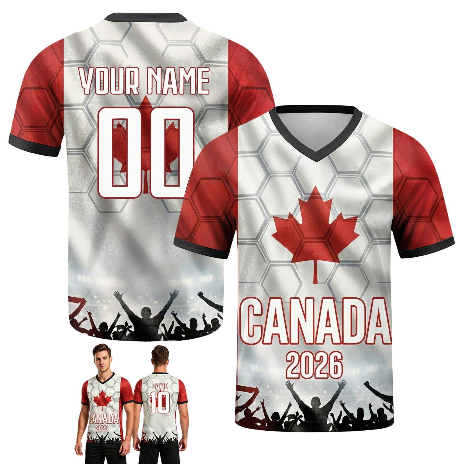 Personalised Football Shirt World Cup 2026, Custom Football Shirts Names & Numbers, Retro Football Shirts for Adults and Children, Breathable, Quick-Drying Custom Jersey (Canada)