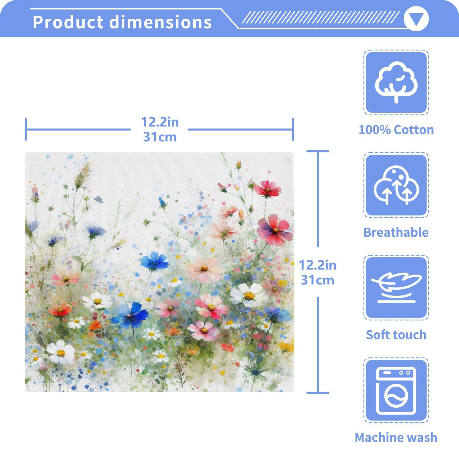 YANENDIE Small Summer Flowers Washcloths Towels, Highly Absorbent and Soft Cotton Face Cloths, 2 Pack Quick Dry Wash Cloths - 12 X 12 Inches