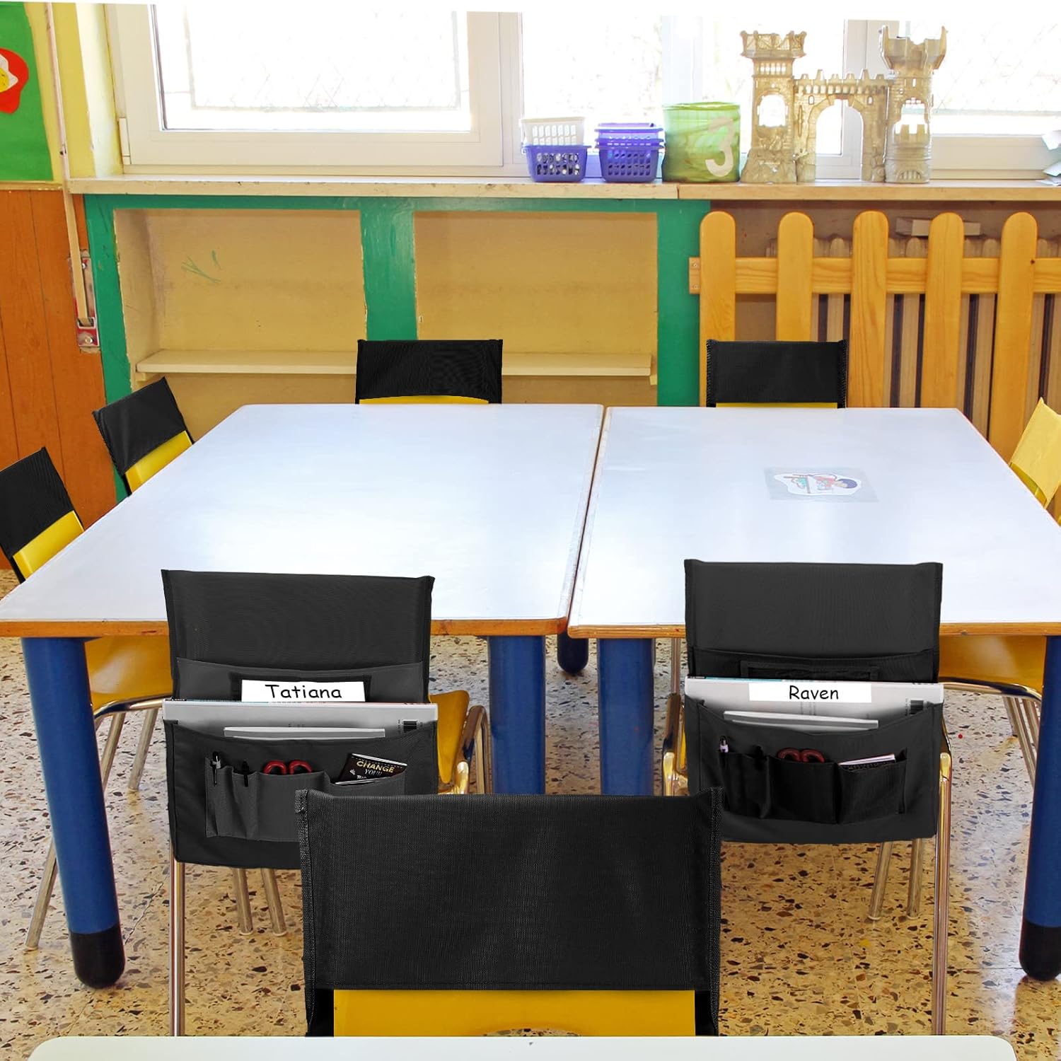 Shappy 24 Pcs Classroom Chair Pockets Bulk with 6 Storage Compartments, 15.5" x 18.5" Seat Storage Organizer for K-2 Students, Durable 600d Oxford Cloth Pockets for School Supplies