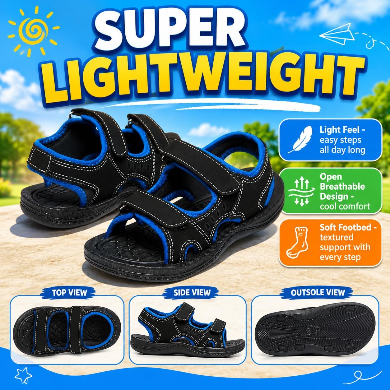 Skysole Boys Double Adjustable Strap Lightweight Sandals (See More Colors and Sizes)