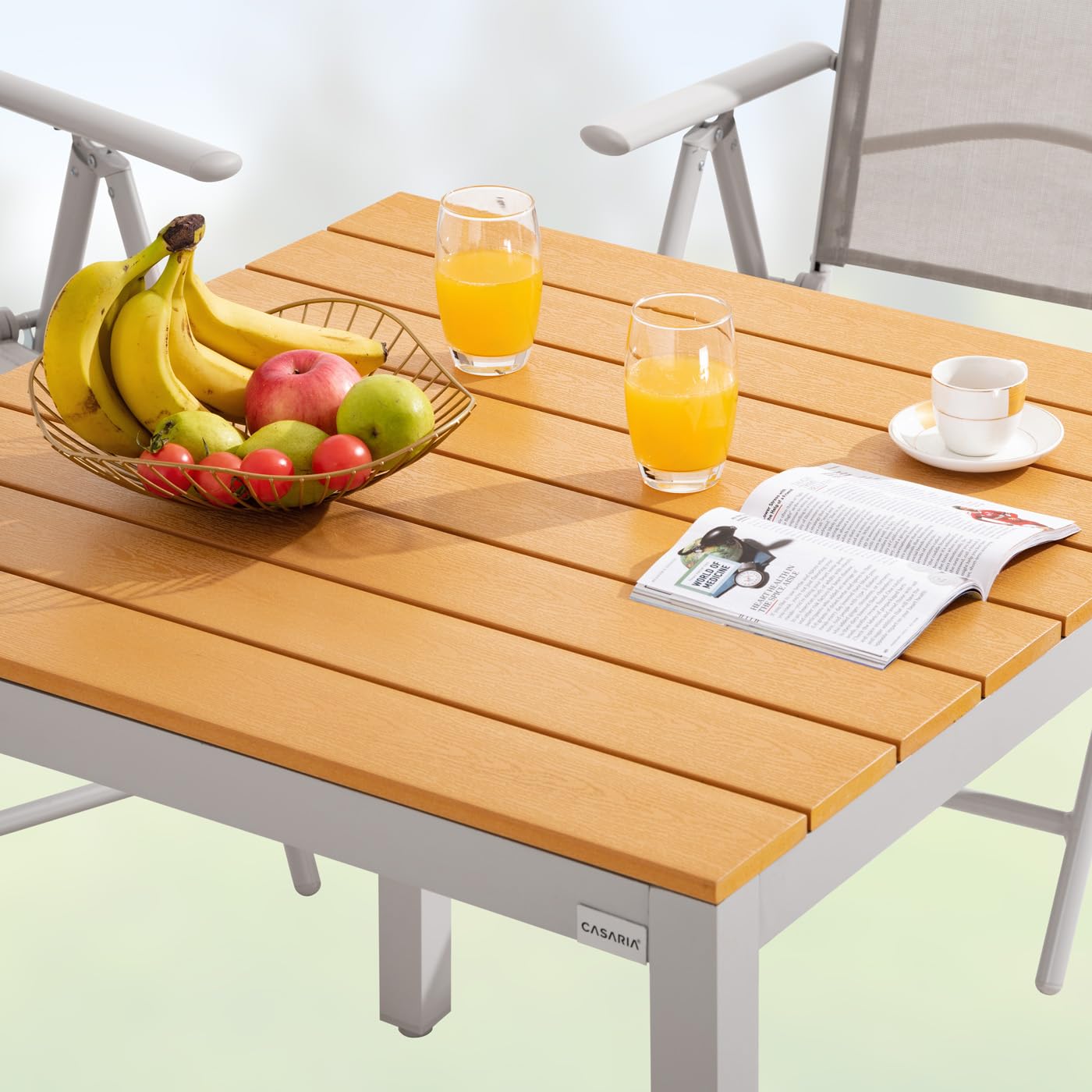CASARIA® Comedor de Jardín Bern Aluminio Tablero WPC 80x80 Mesa y 4 Sillas Plegables 7 Posiciones Gris