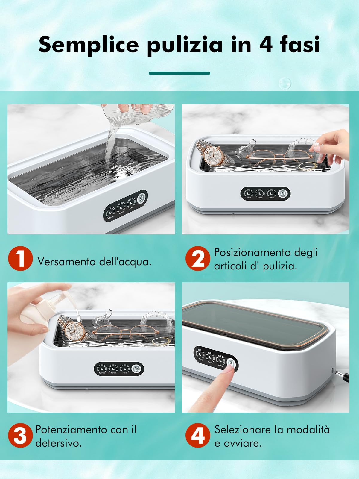 Singhere Pulitore Ultrasuoni, 48 kHz, 650 ml di Capacità per una Pulizia Profonda a 360 gradi, Funzionamento one-Touch, Adatto per la Pulizia di Occhiali, Gioielli, Dentiere