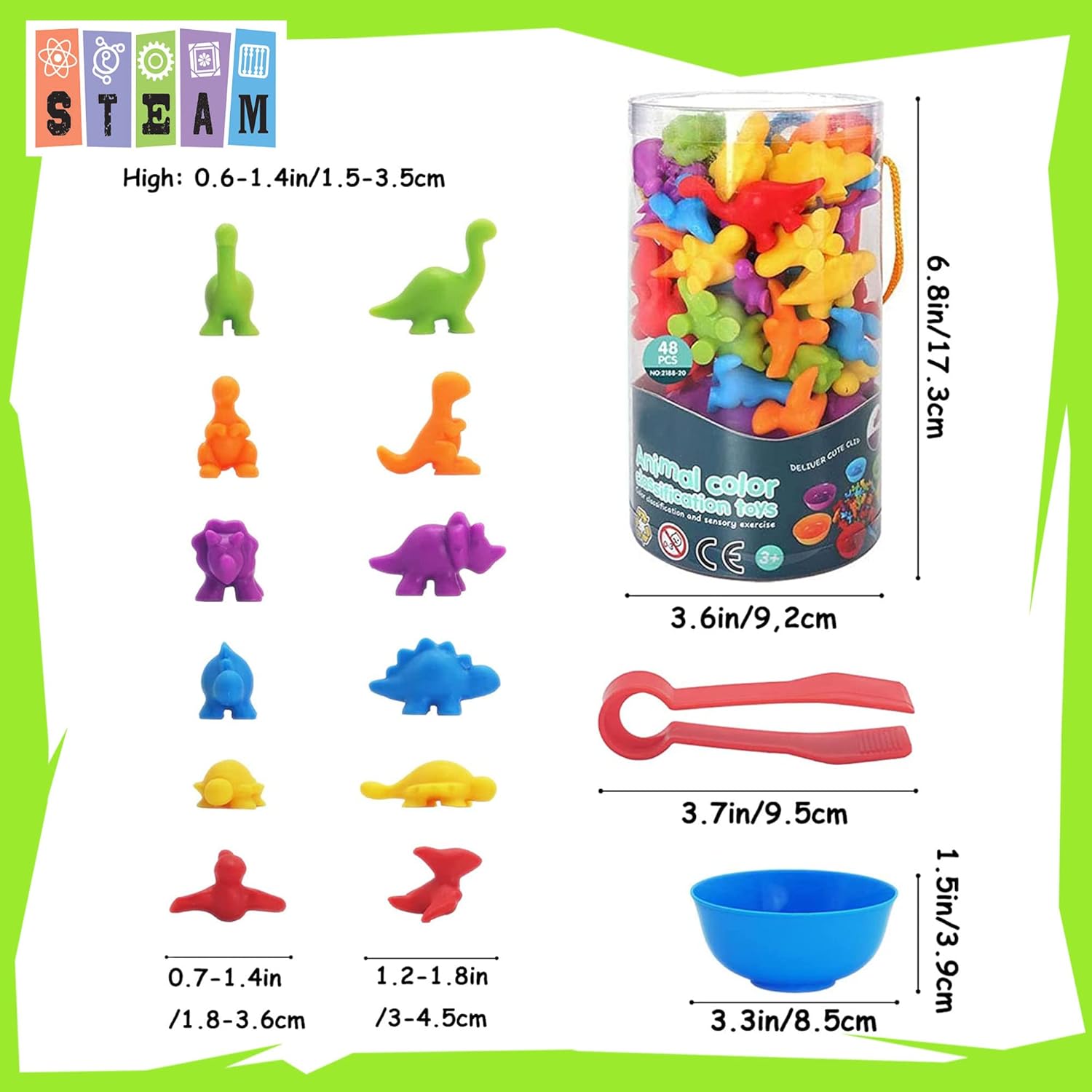 UNIQUE KIDS Counting Educational Learning Toy Set with Sorting Cups - Engaging Sensory Color Classification Training Game for Toddlers Preschoolers Ages 3 Years and Up (Dinosaurs)