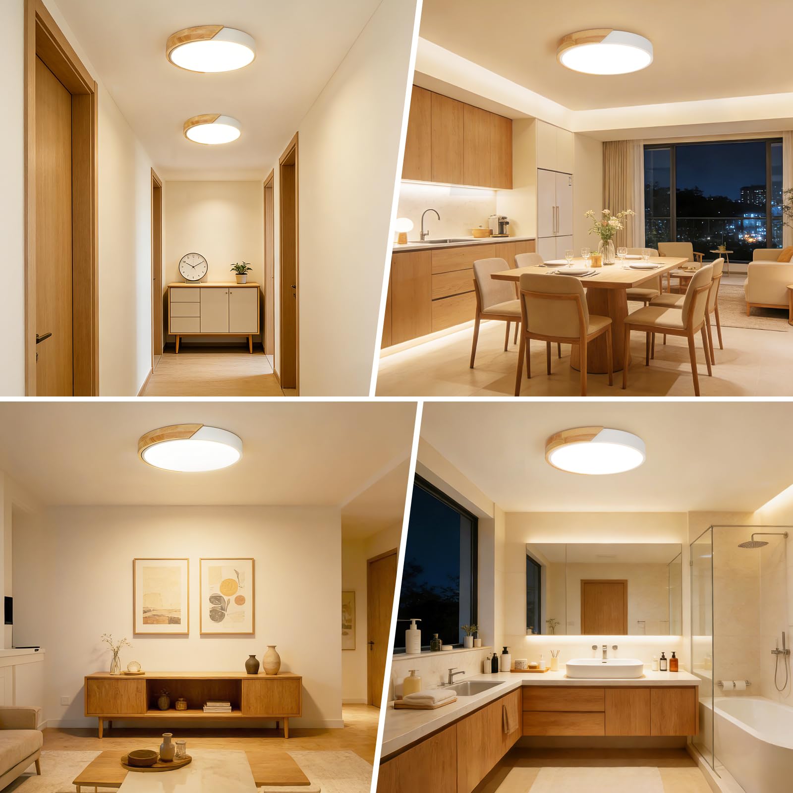 Kimjo 24W Lámpara LED Techo Redonda, φ30cm Plafones para Techo Madera, 3000K Moderno Plafon LED Blanco, 2400LM Luz Techo para Oficinas, Salones, Dormitorios, Cocinas, Pasillos