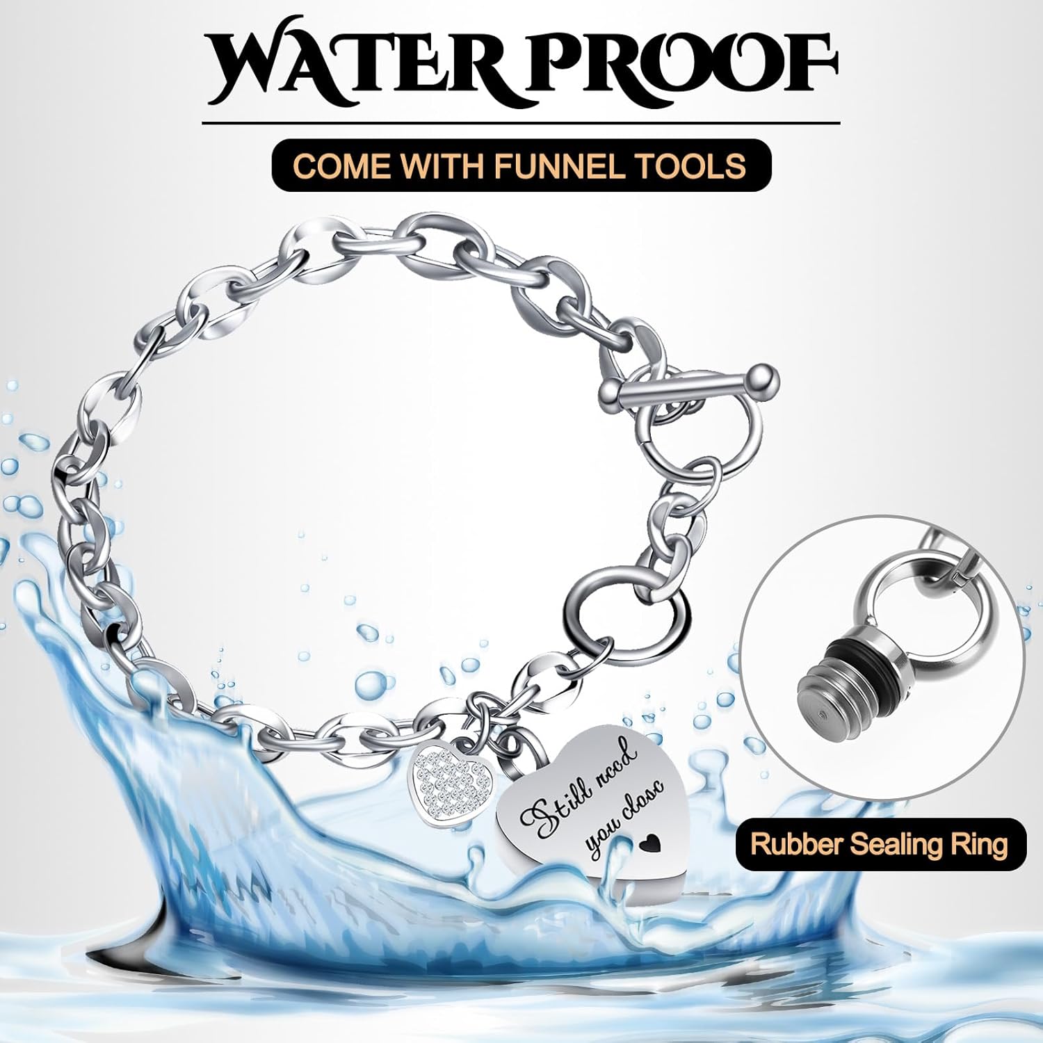 3 Pack Urn Bracelet for Ashes Cremation Ashes Bracelet Memorial Rhinestones Jewelry Heart Locket Holder with Different Words Stainless Steel Urns Bangle Keepsake for Women Men - Image 7