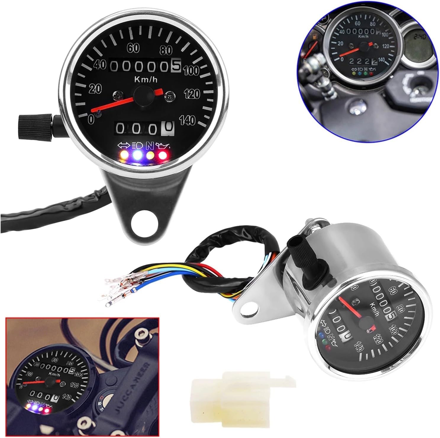 Motorcycle Speedometer Gauge Motorcycle Mechanical Tachometer with LED Indicator Backlight Odometer 140km/h Motorcycle Tachometer Tachometer Gauges