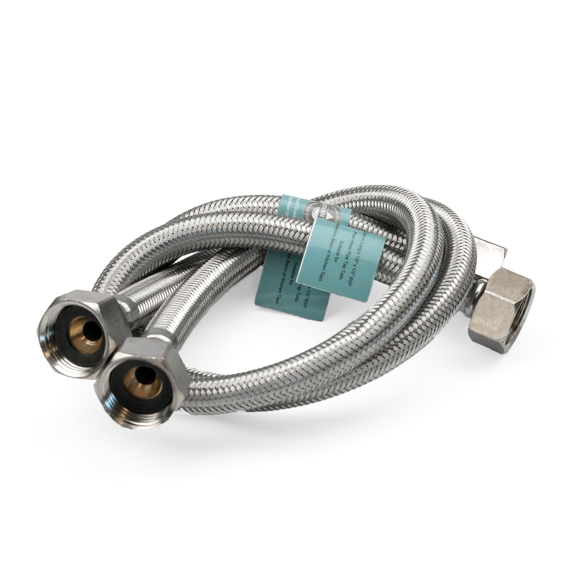 Evg Women's Silver Pair Of 1/2" X 1/2" Bsp (500Mm) Flexible Connectors | Diy Repalcement Bathroom/Kitchen/Boiler Flexi Hose Pipes Tail