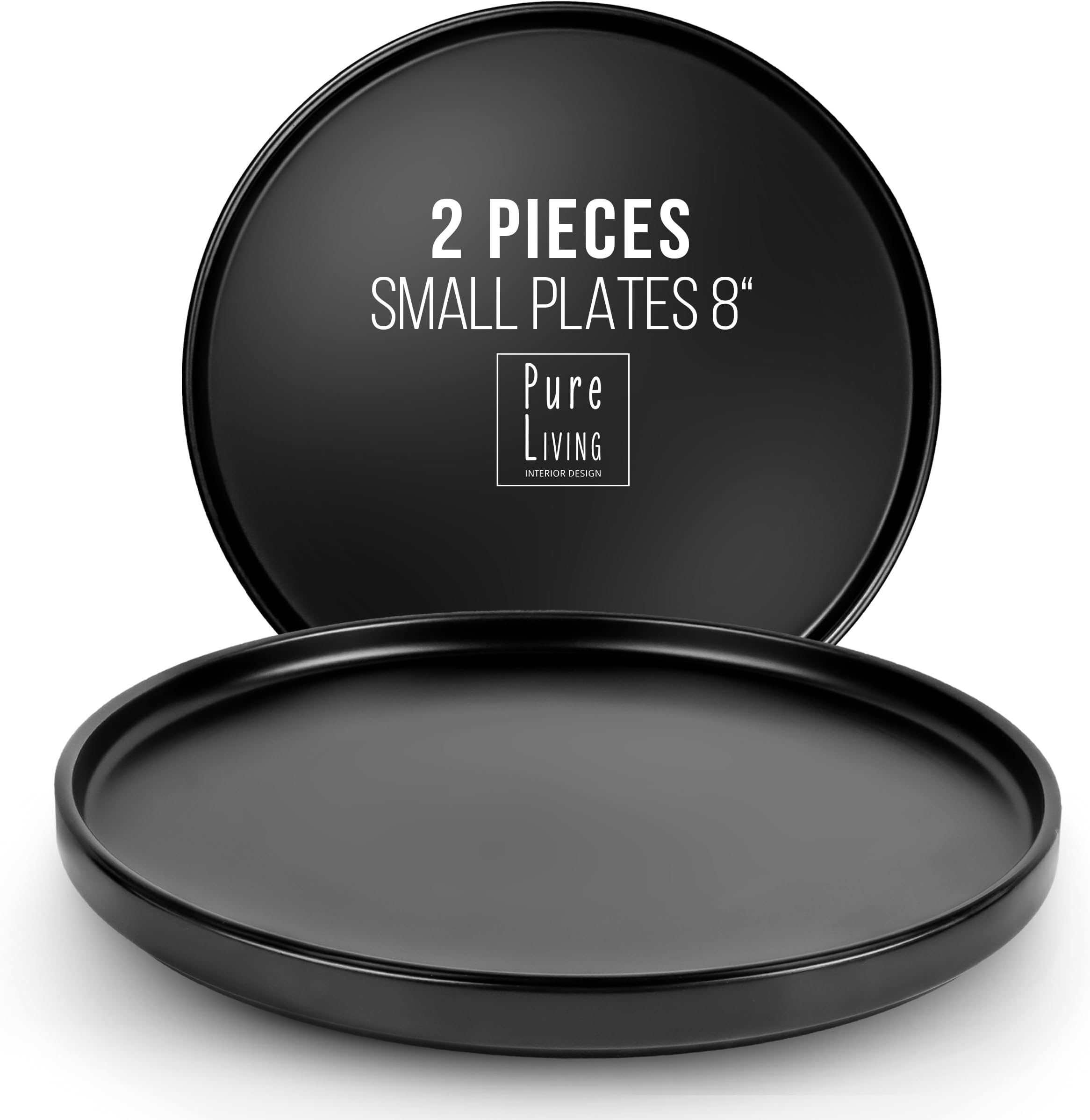 Small Dinner Plates Set of 2, 7.5" Stoneware Plates, Stylish Salad Plates, Dessert Plates Ceramic, Dishwasher and Microwave Safe Matte Black Ceramic Plates, Appetizer Plates, Ceramic Plate Set