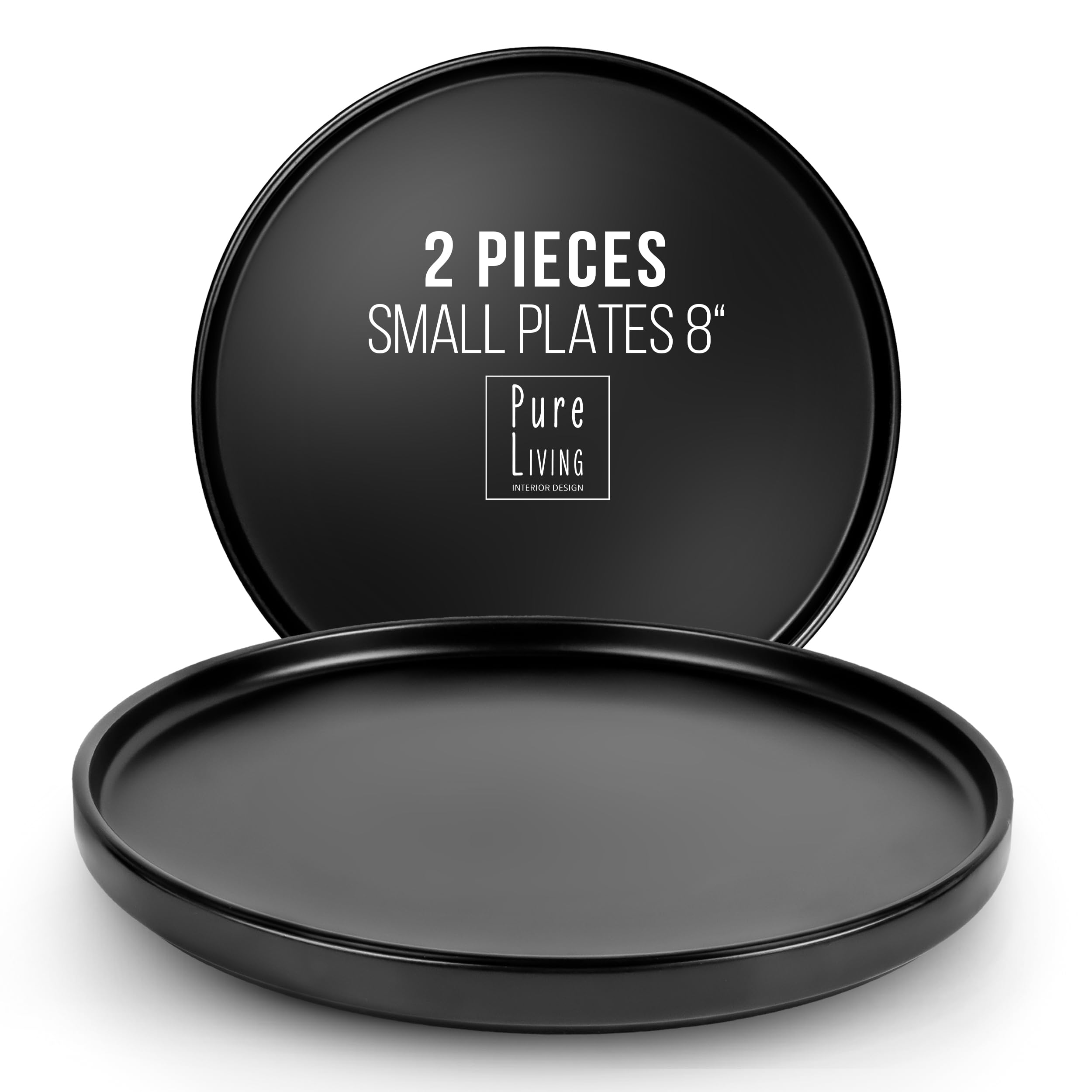 Small Dinner Plates Set of 2, 7.5" Stoneware Plates, Stylish Salad Plates, Dessert Plates Ceramic, Dishwasher and Microwave Safe Matte Black Ceramic Plates, Appetizer Plates, Ceramic Plate Set