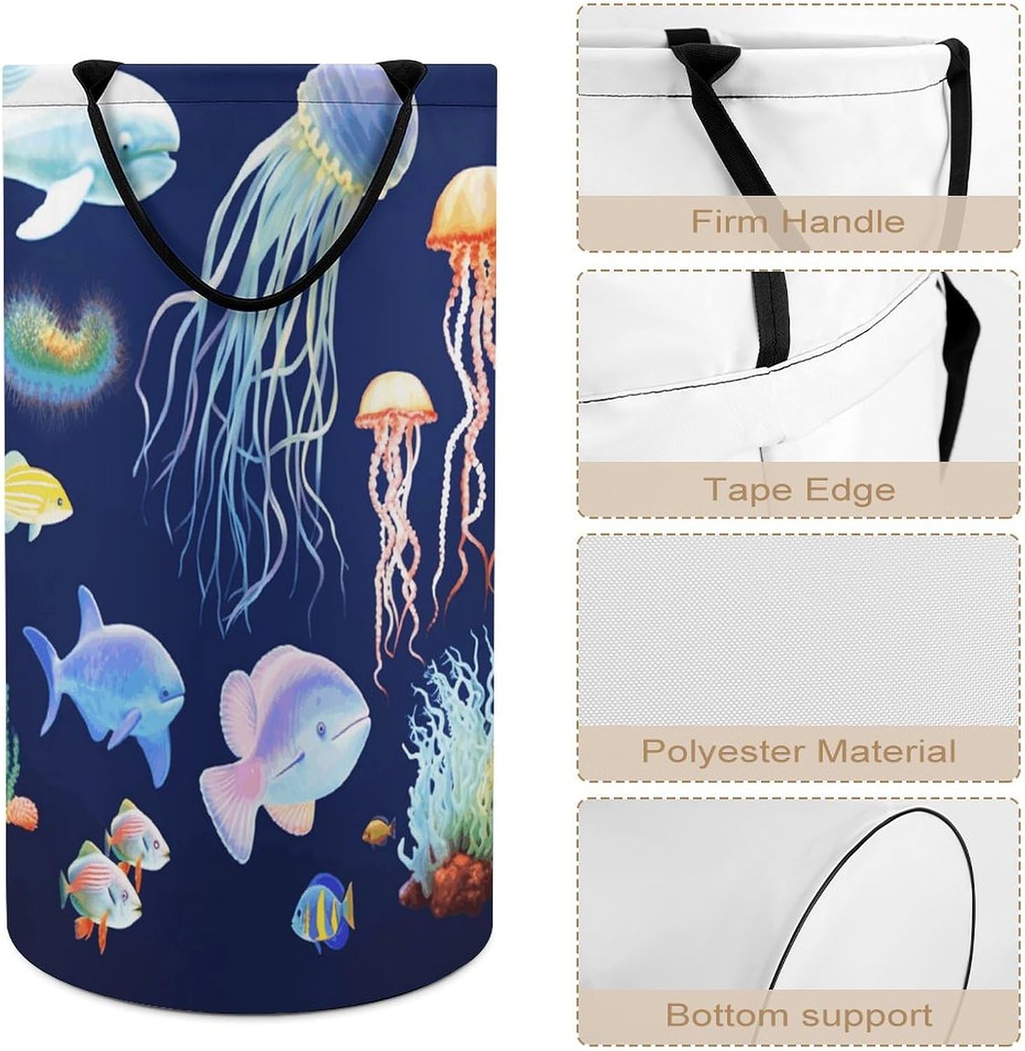 Large Laundry Basket Aquatic Sea Animal Dirty Clothes Hamper Collapsible Waterproof Laundry Hamper with Handles Freestanding Toy Blanket Storage Basket for Bedroom Bathroom