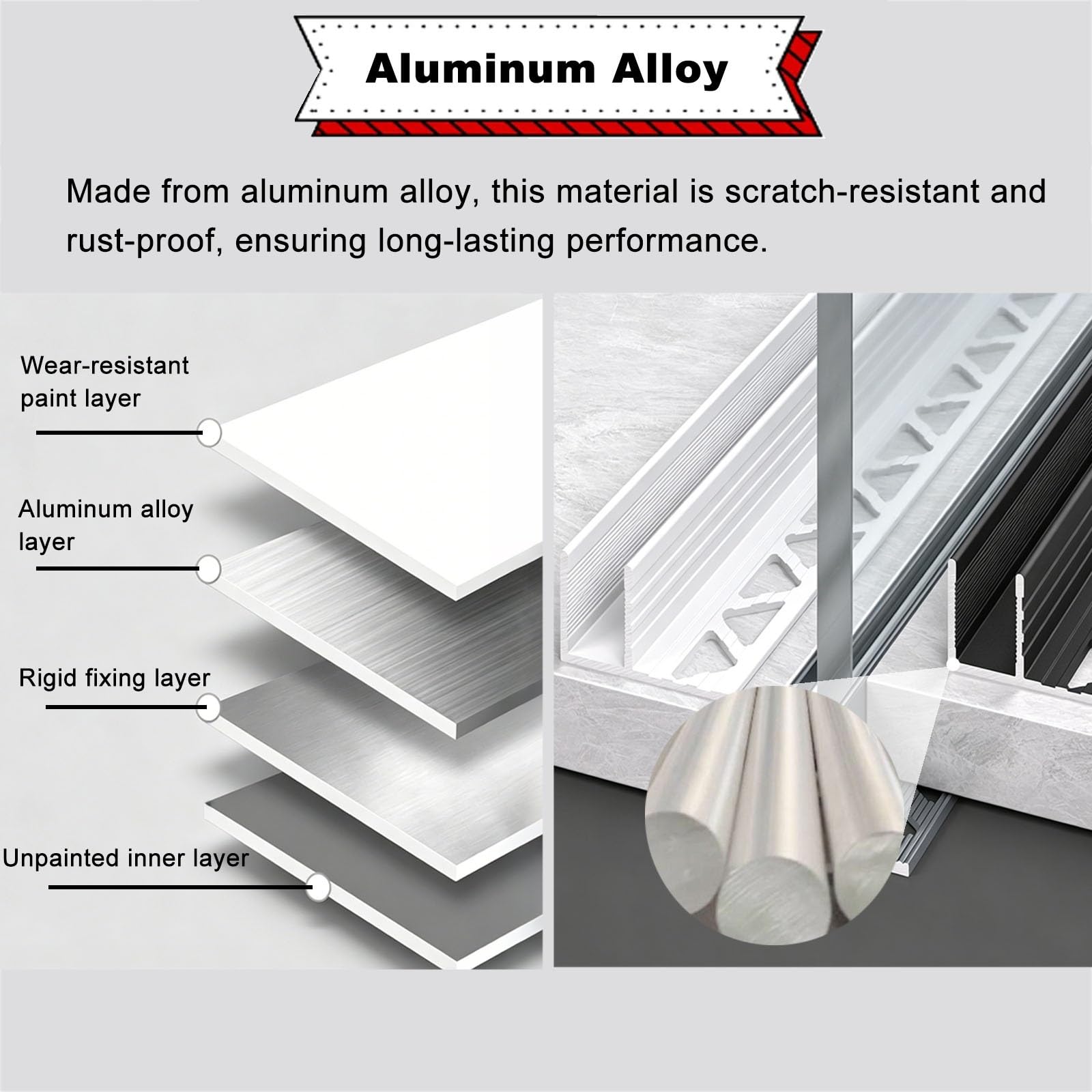 Profilado en «F» de aluminio para mamparas de ducha sin marco | Perfil rígido duro, junta protectora de PVC integrada, pista de retención de vidrio para baño(12mm Silver,300 cm/118.1 in)