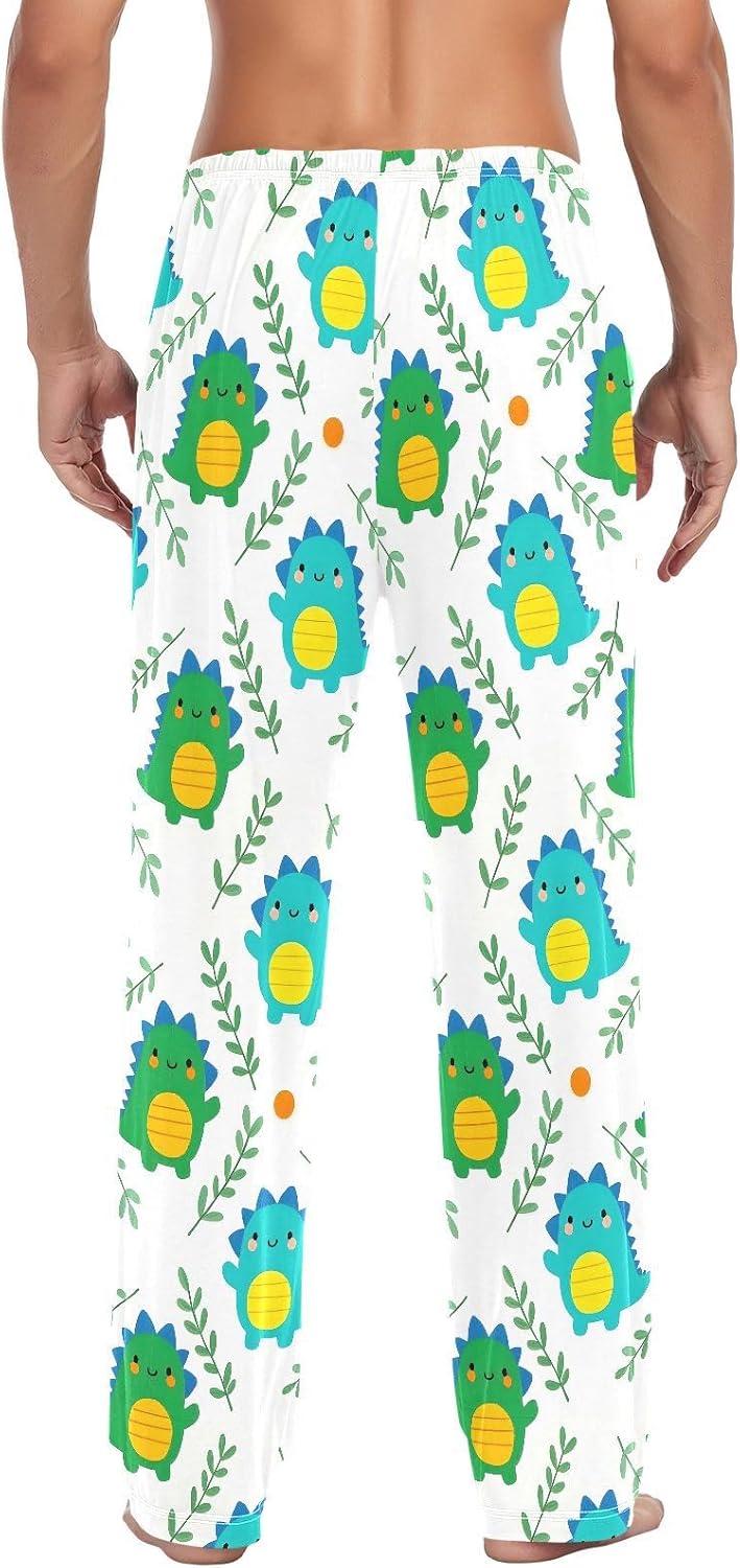 ALAZA Cute Dinosaurs Dino Cartoon Men's Pajama Pants Men Cotton Pajama Bottoms with Pockets, S