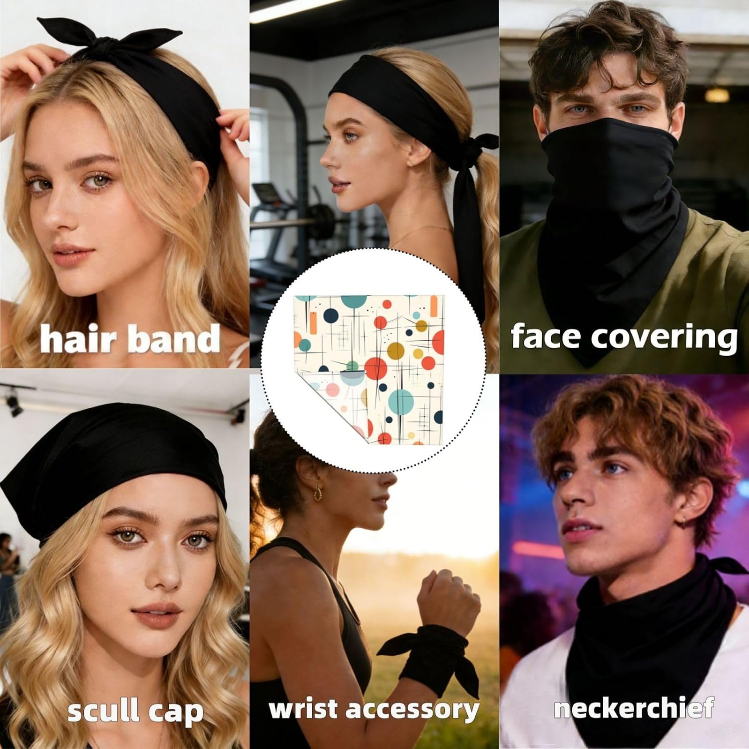 Cooling Bandanas for Men Women Square Hair Scarf 22" x 22" Novelty Headband Modern Mid Century Neckerchief