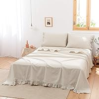 Vista 28 de BISELINA Sábana de Lino Francés Sábana Plana Solamente 55% Lino Europeo 45% Algodón Estilo Básico Color Sólido Suave Transpirable Estilo Granja Gris