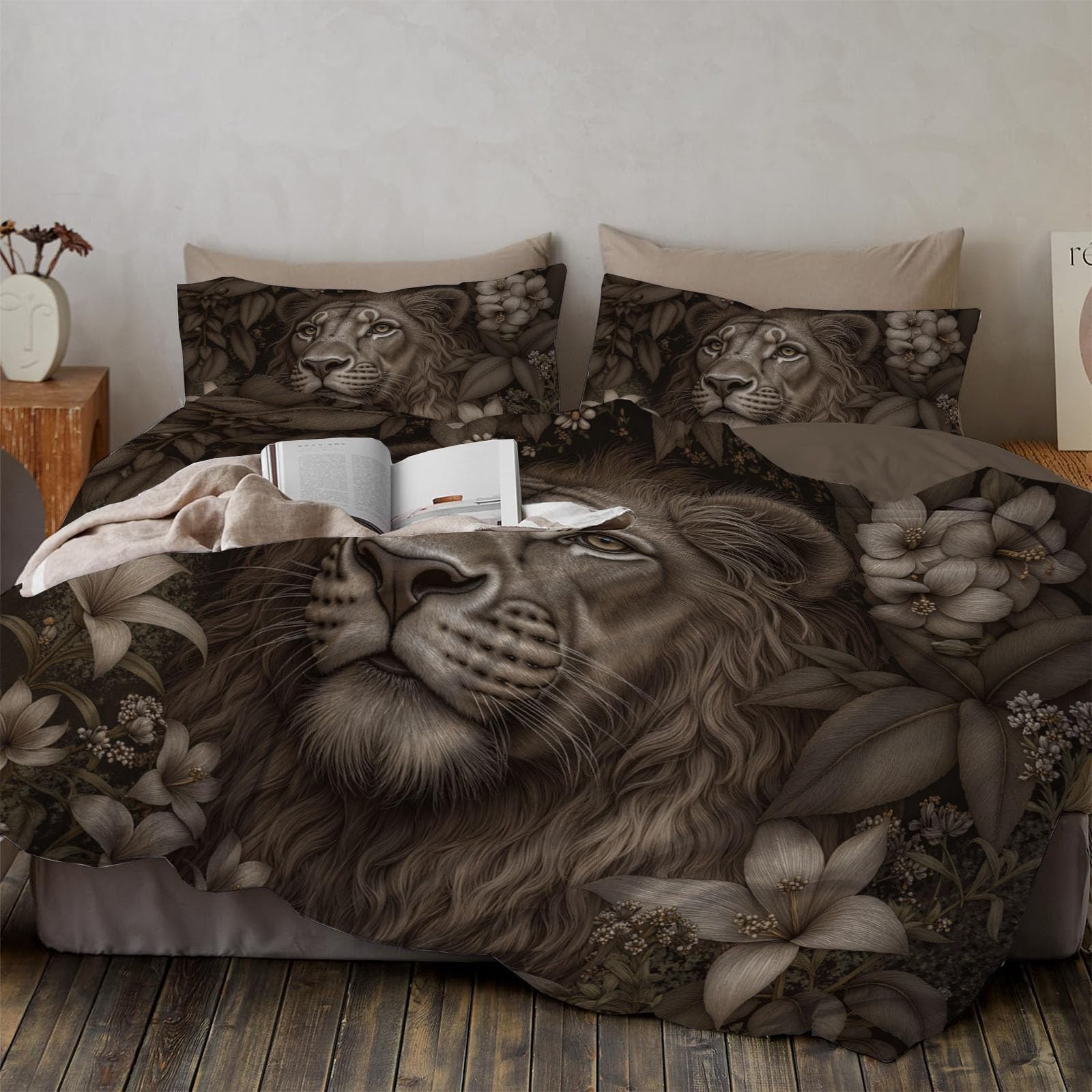Housse de couette 200x200cm pour enfant avec motif lion en microfibre saine