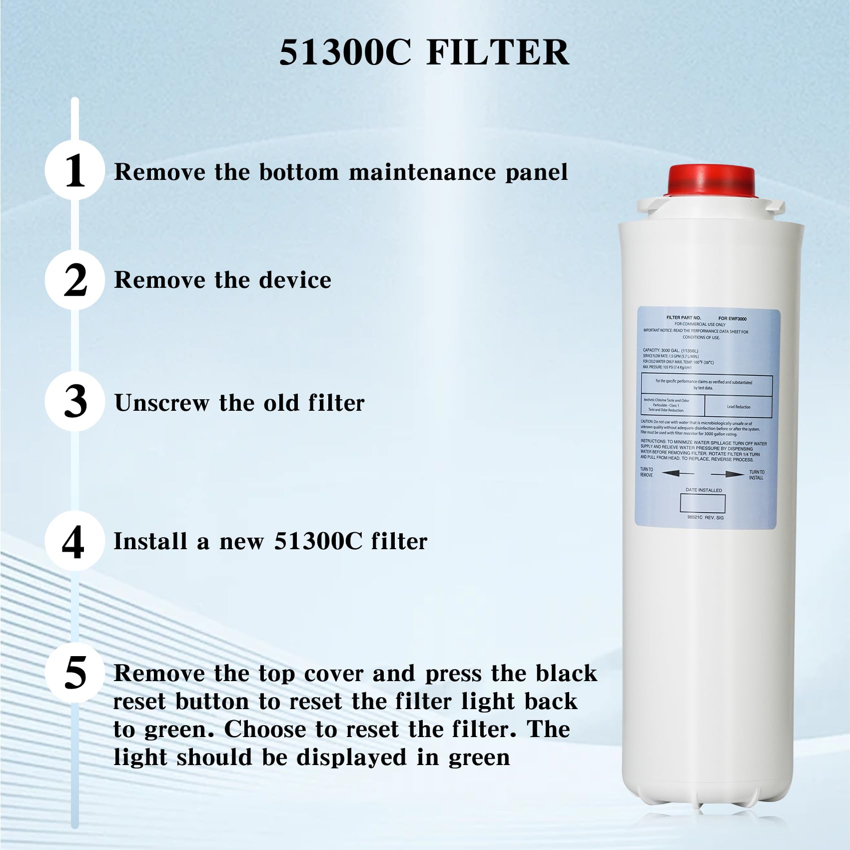 51300c - Filtros de repuesto para 51300C ERF750 55898C (30.5 cm sin punta), vida útil más larga, 3 paquetes