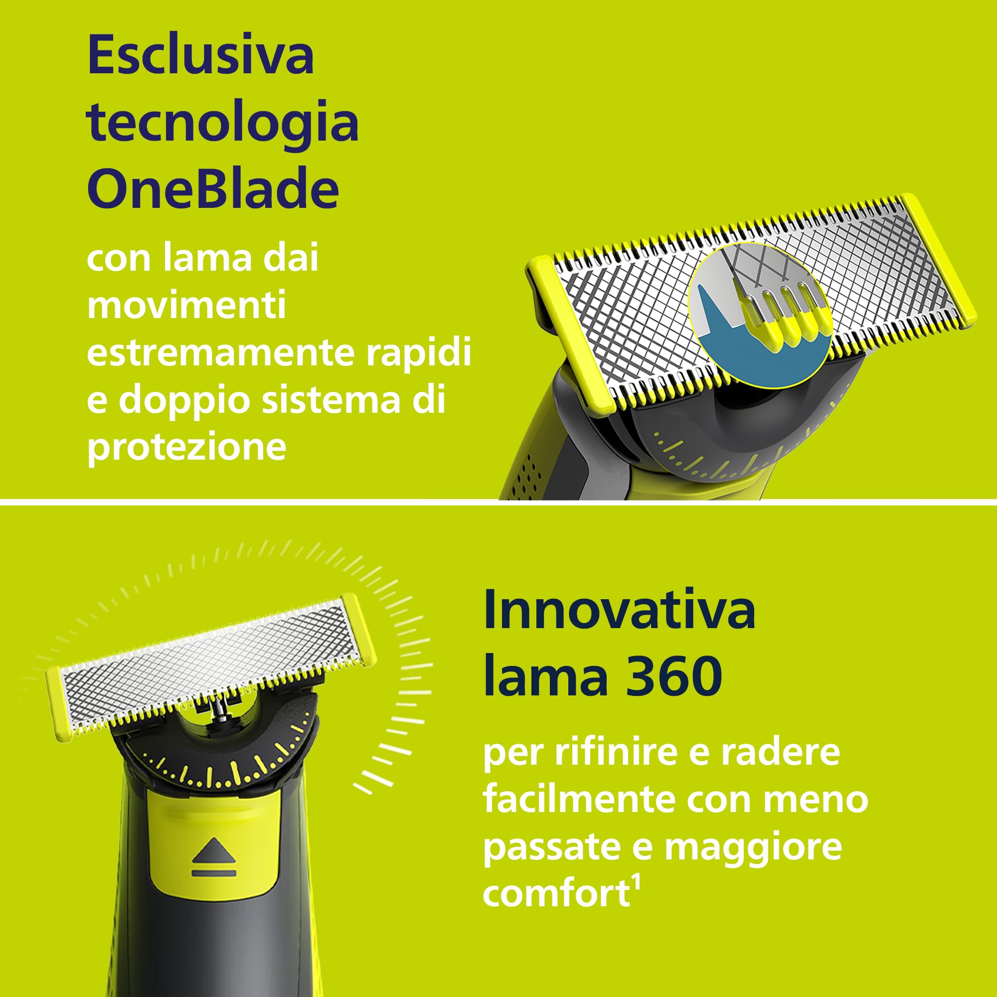 Philips OneBlade 360 Autentico Regolabarba elettrico per viso e corpo, rasoio e spazzola per il corpo, 3x 360 lame, 3x pettine per barba (1,3,5 mm), 1x kit per il corpo, QP2824/31