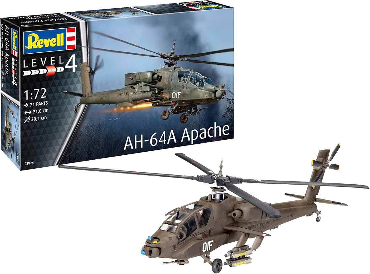03824 AH-64A Apache 1:72 Kit de modelos de plástico sin construir/sin pintar
