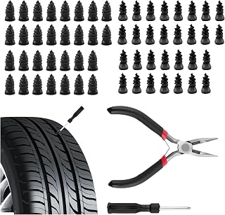Aokdom 60PCS New Car Tire Repair Rubber Nail Kit,Emergency Screw Tire Plug Kit with 2 Sizes of Tires Repair Screws/Pliers/Screwdrivers,Self-Service Tubeless Vacuum Tires Plugs Screw Type