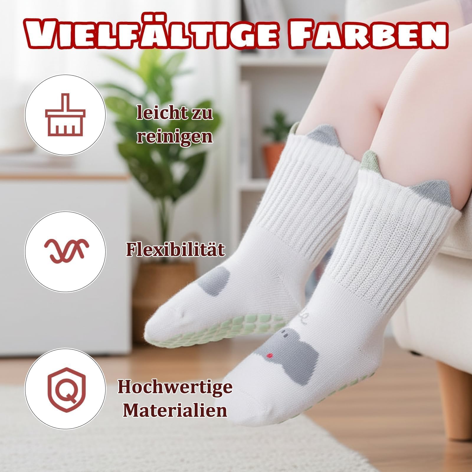 6 Paar Baby Socken 0-6 Monate, Weiche Baumwollsocken Anti Rutsch Socken Baby, Colours Lustige Socken mit Motiv, Antirutschsocken Baby mit Rutschfester Sohle, für Jungen Mädchen Kindersocken