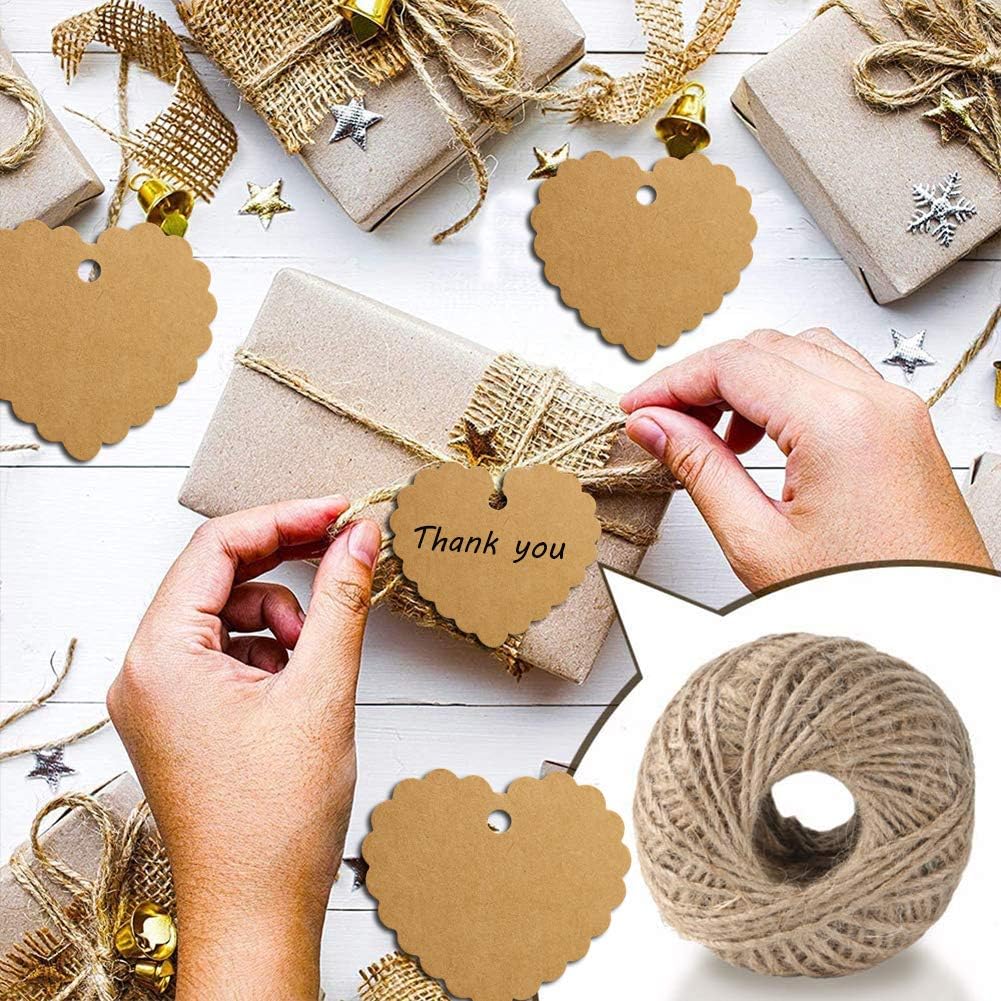 100PCs Valentine Gift Tags Heart Kraft Paper Gift Tags with String for Wedding Party Gift Wrapping Hang Label : Health & Household
