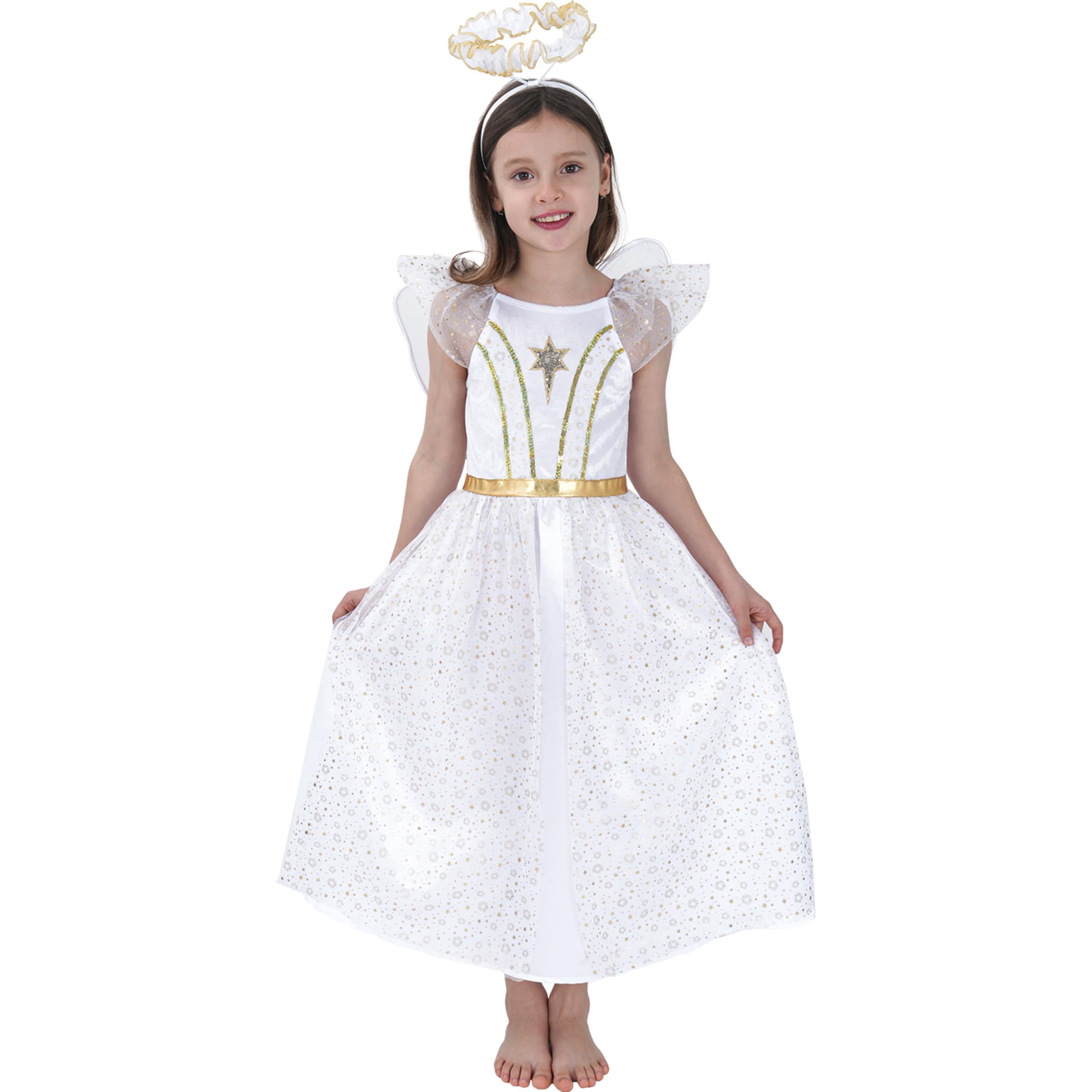 Sincere Party Nativity Star Angel Costume Cream Angel Dress with Halo and Wings 3-4 years