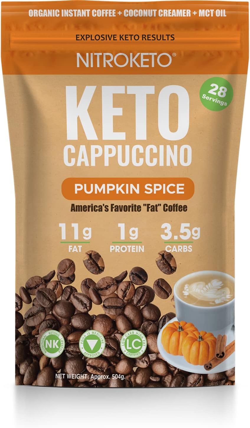 - Keto Cappuccino - Pumpkin Spice - Keto Instant Coffee Mix with MCT Oil - Low Carb/High Fat, Organic Coffee Supports Ketosis - Energy Coffee - No Sugar - Made in USA โ 28 Servings