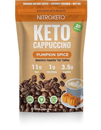 Keto Cappuccino - Pumpkin Spice - Keto Instant Coffee Mix with MCT Oil - Low Carb/High Fat, Organic Coffee Supports Ketosis - Energy Coffee - No Sugar - Made in USA 28 Servings
