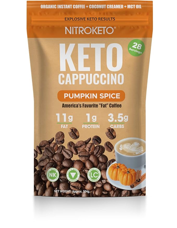 Keto Cappuccino - Pumpkin Spice - Keto Instant Coffee Mix with MCT Oil - Low Carb/High Fat, Organic Coffee Supports Ketosis - Energy Coffee - No Sugar - Made in USA – 28 Servings