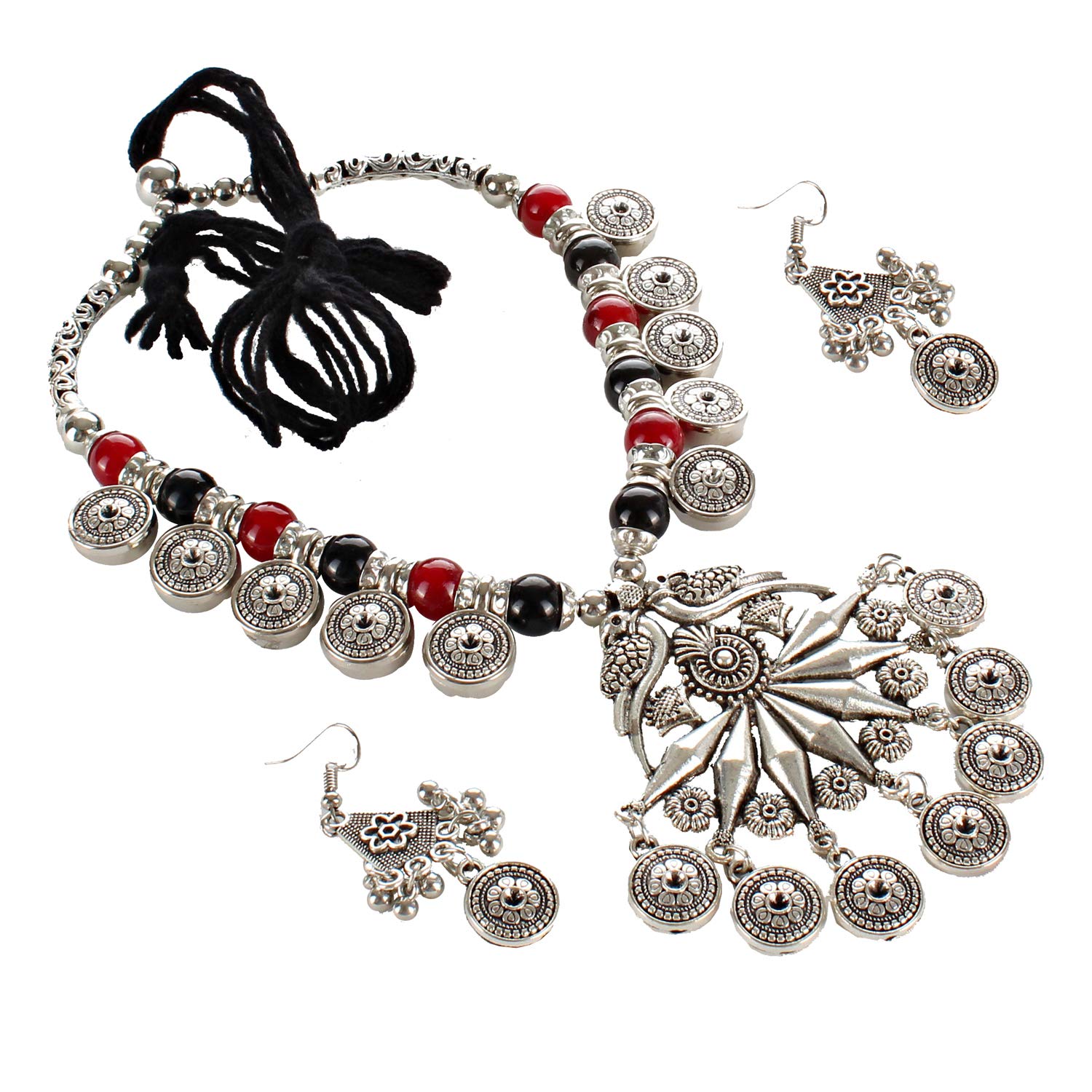 Lucky Jewellery Oxidised Boho Garba Silver Plated Jewelry Fancy Navratri Dandia Jewellery Set with Matching Earring for Women (421-M5SO-982-BL-M-S) (B07XKVCXSV) Amazon Price History, Amazon Price Tracker