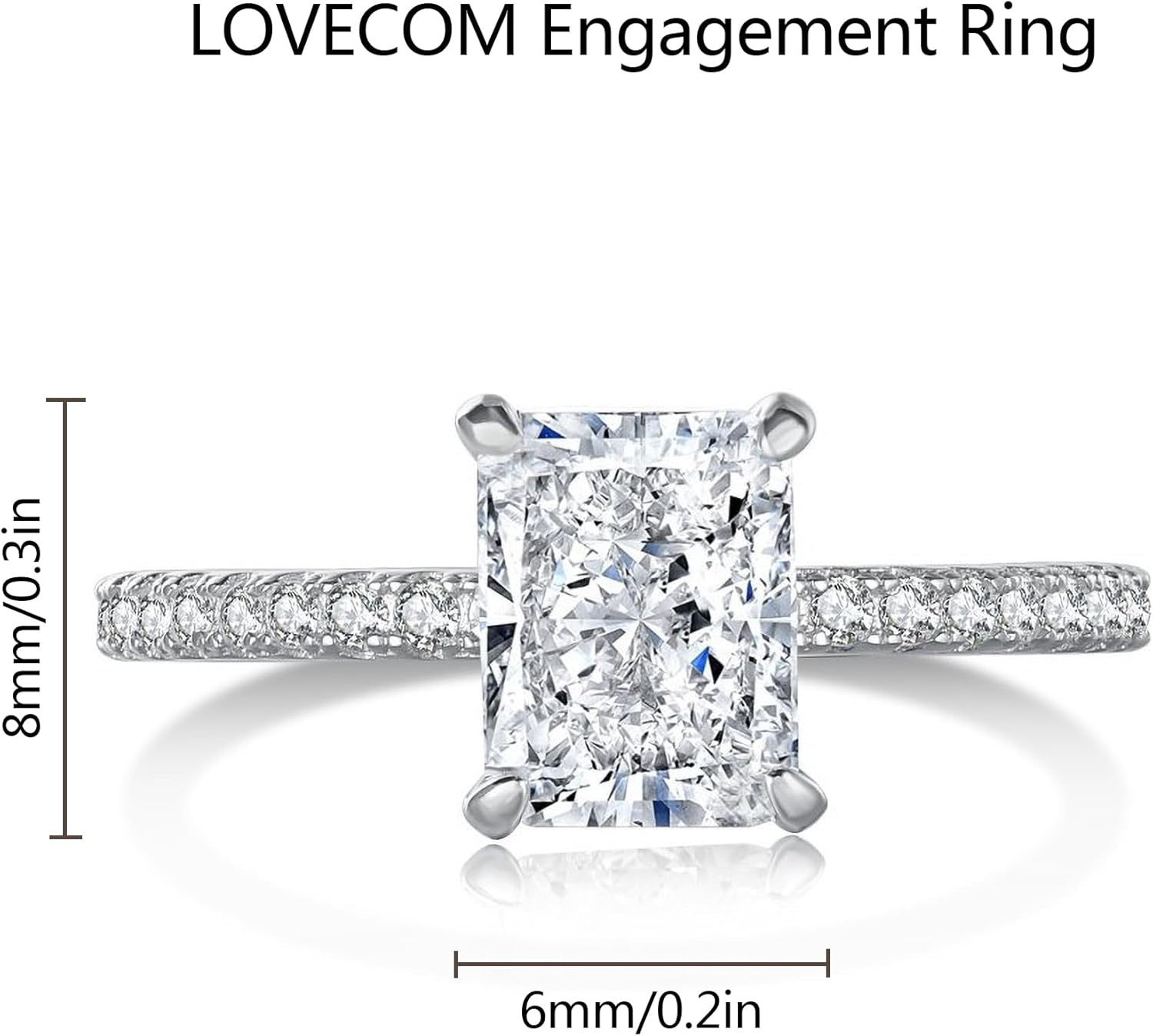 LOVECOM 2CT 925 Sterling Silver Engagement Rings for Women Radiant Cut Solitaire Cubic Zirconia Wedding Band CZ Promise Rings for Her Simulated Diamond Ring Jewelry Birthday Gifts for Mom - Image 4