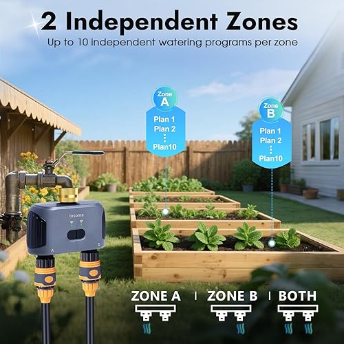 Miniatura 6 de Temporizador de agua WiFi de 2 zonas, entrada de latón, temporizador de aspersor para manguera de jardín, control remoto por aplicación
