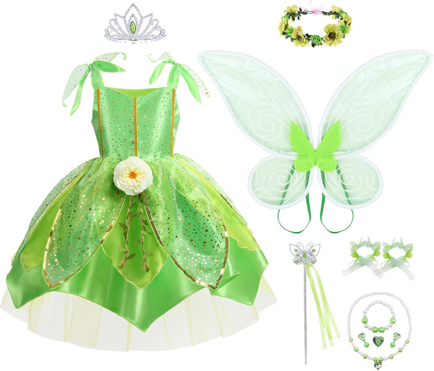 Flowers Fairy Costume Princess Dress Up Set for Girls Tinker Bell Toddler Clothes Halloween Cosplay Costume with Wing