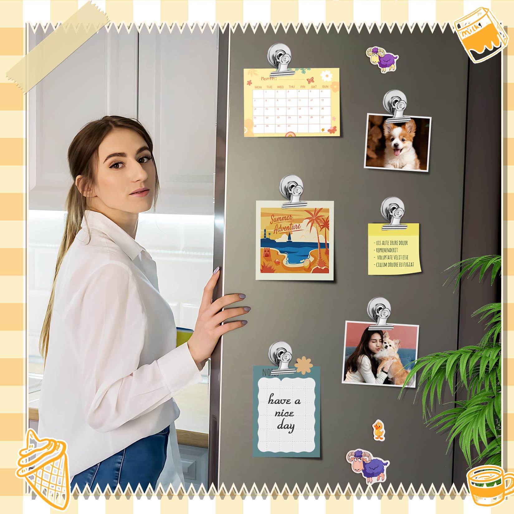 Grtard 100 Stück magnetische Clips, robust, Magnet-Clips für Kühlschrank | Kühlschrankmagnete mit Clip, kratzfest, starker Magnetclip für Kühlschrank, Whiteboard, Kreuzfahrtkabinen, Schließfach