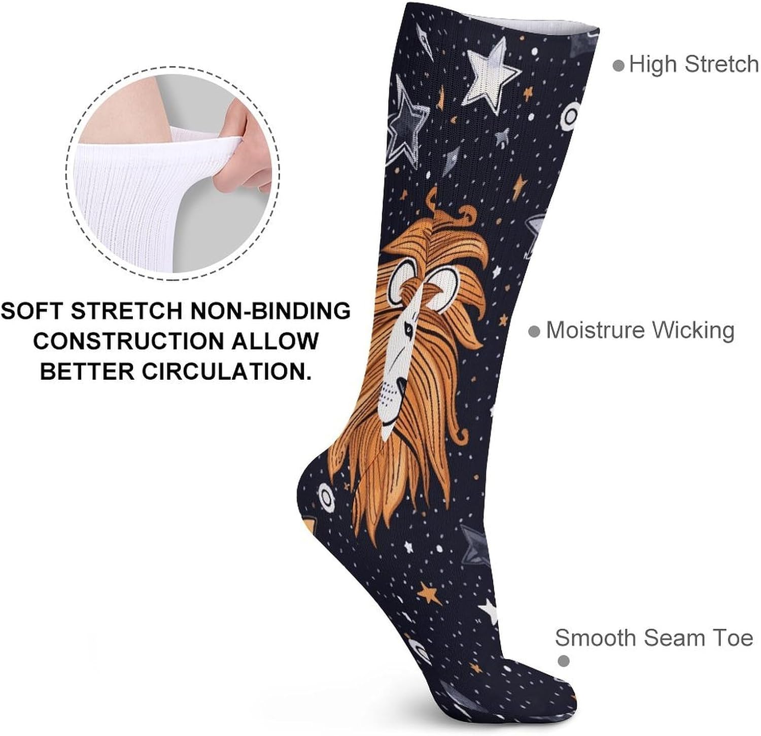 Lion And Stars Crew Socks High Stocking Thermal Socks | Tube Socks-Breathable-Moisture-Soft-wicking for Hospital Pilates Yoga for women men Grippy for office and daily walking