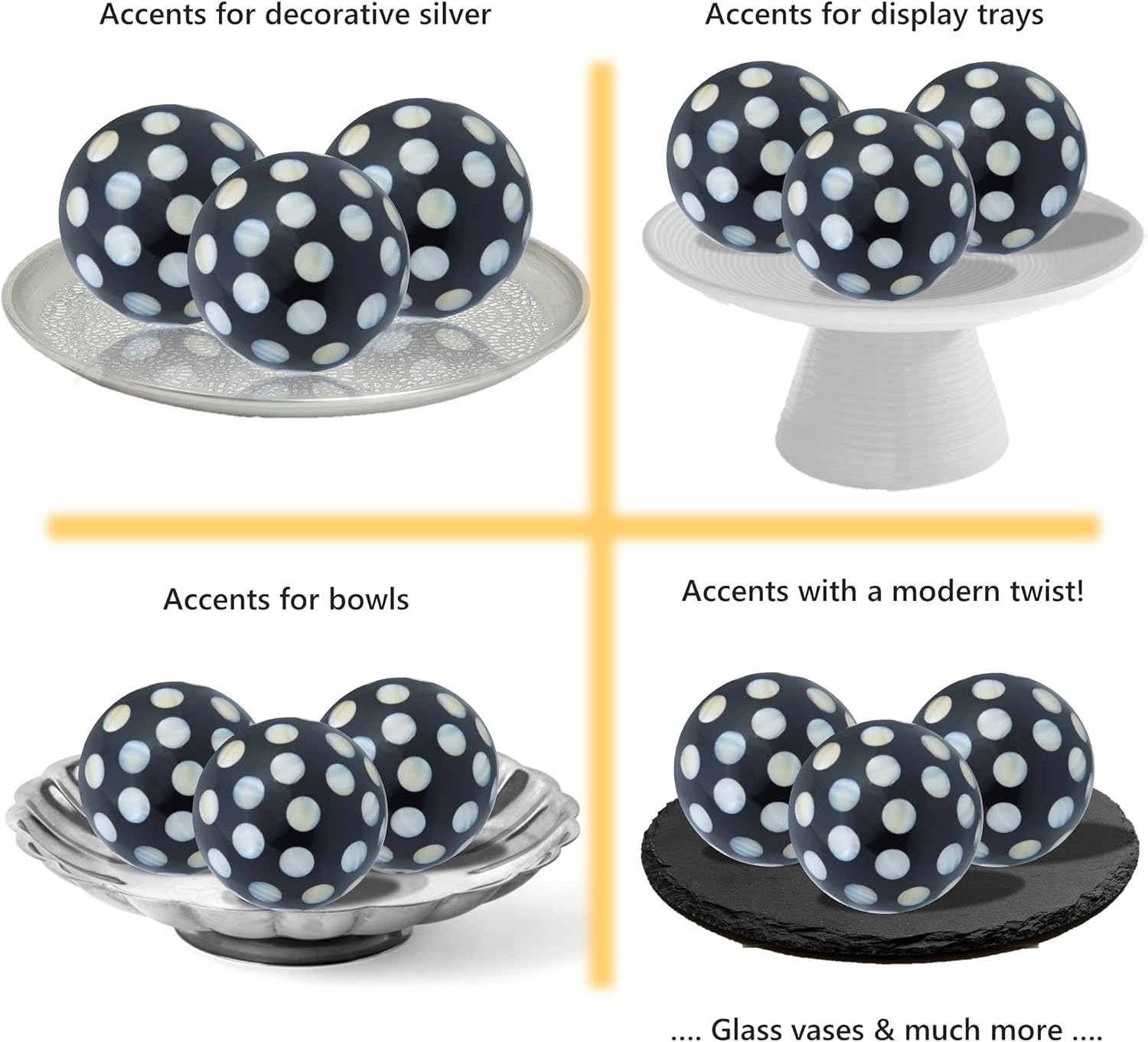 Beautiful Handmade Mother-of-Pearl Polka Dot Black Decorative Balls for Bowls – Small Decorative Balls Set of 3”(3 pcs), Accent Decor Ideal Decorations for Trays & Vases : Home & Kitchen