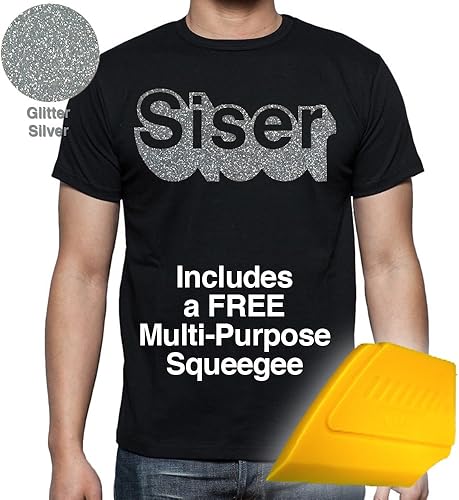 Miniatura 2 de Siser Rollo de vinilo de transferencia de calor con purpurina plateada, incluye espátula amarilla (6.9 x 10 pulgadas)