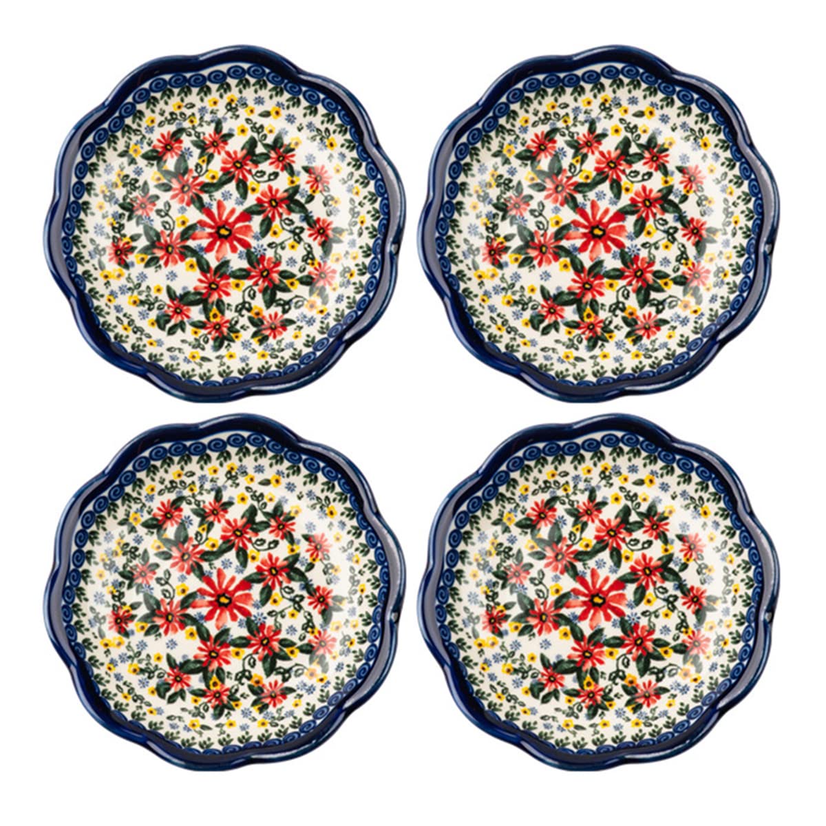 Sizikato 4pcs Porcelain Appetizer Plate, 4-Inch Snack Plate Sauce Dipping Saucer, Exotic Flower Pattern A