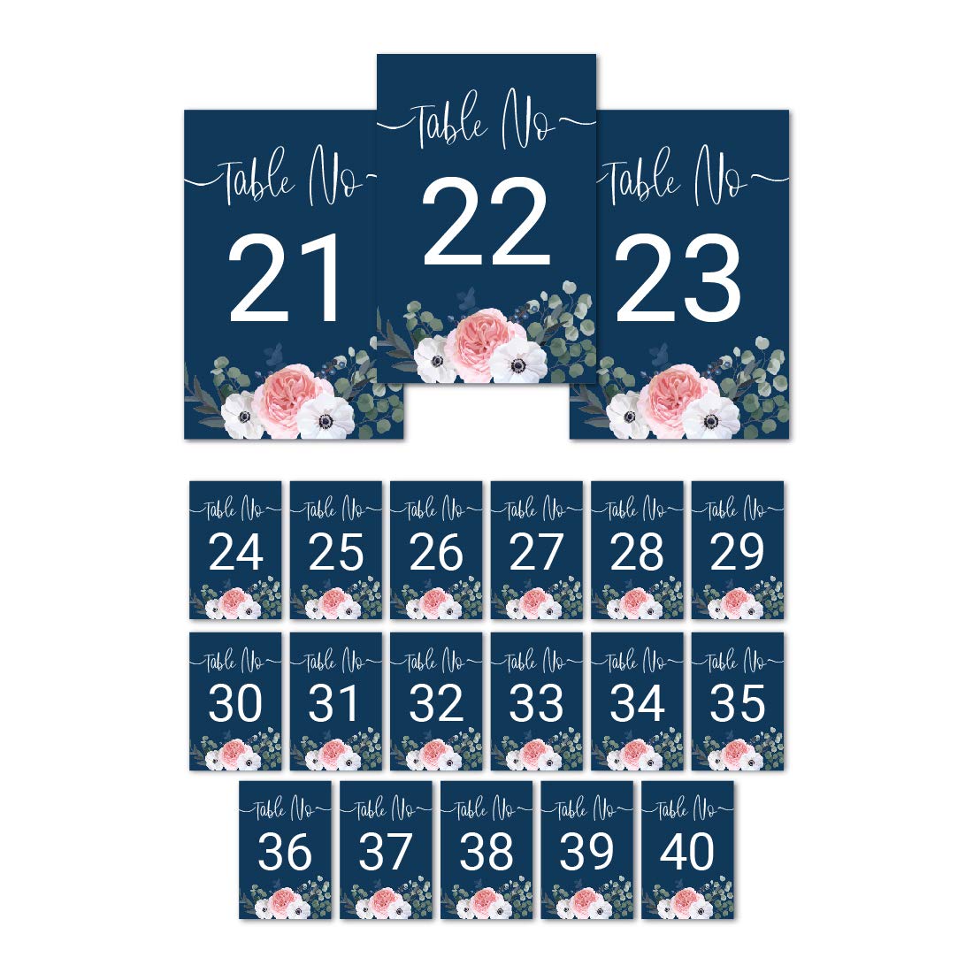 Andaz Press Winter Navy Blue with Eucalyptus Blossoms Wedding Table Numbers 21-40, 4x6-Inches Table Number Cards For Wedding Reception Table Number For Seating Chart For Wedding Reception