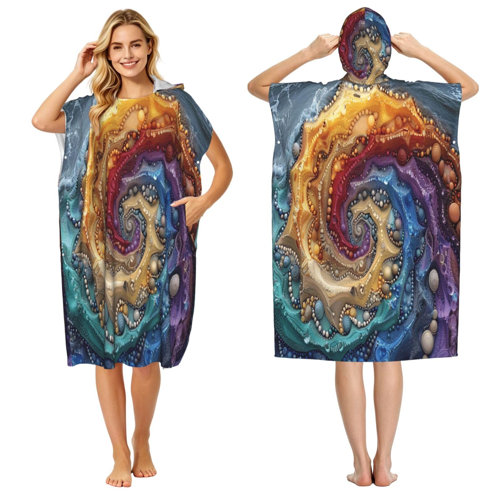 DTHKJNLSF Jeweled Water Ripple Adult Hooded Beach Poncho Towel