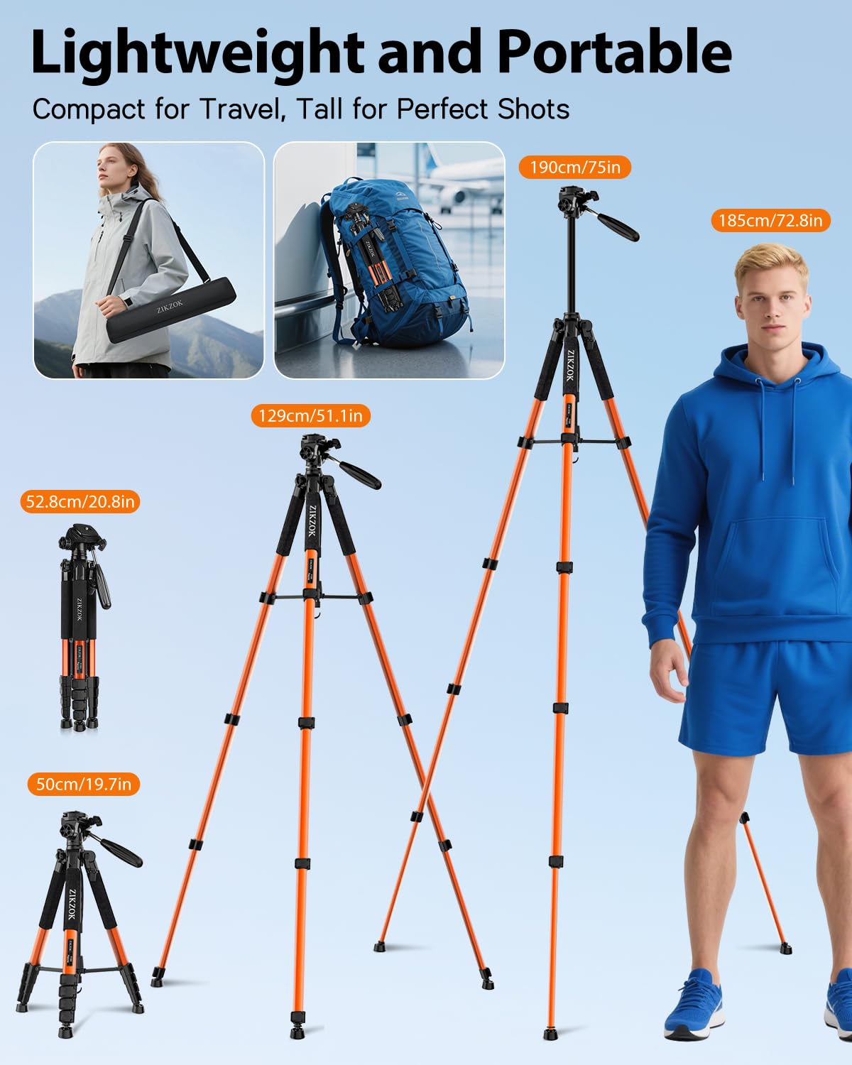 Trípode de cámara, 190,5 cm, para iPad iPhone, aluminio resistente, cabezal de rótula de 360°, compatible con DSLR Canon/Nikon/Sony, 6,8 k de carga, viajes, transmisión en vivo, grabación macro