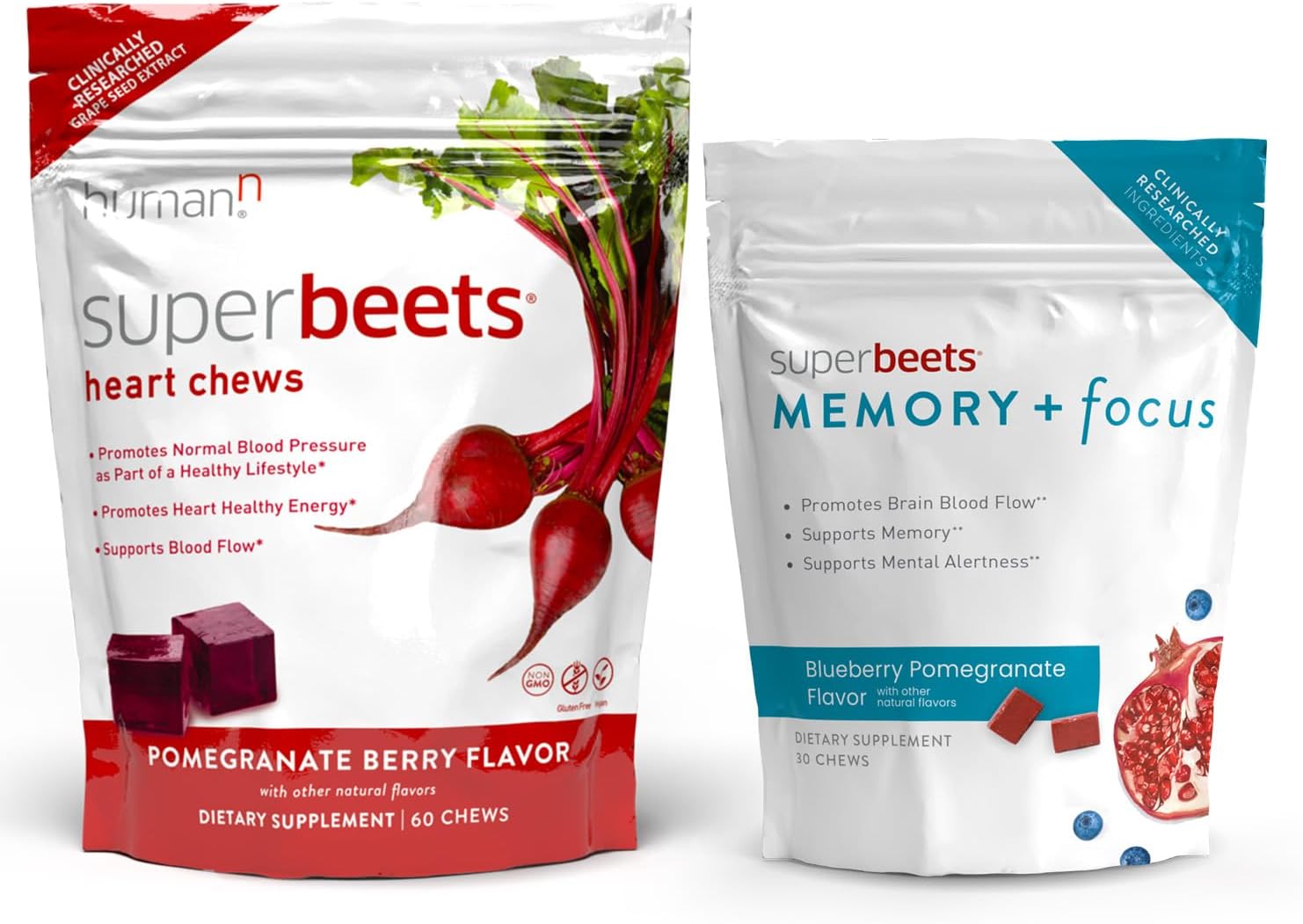 humanN SuperBeets Heart & Mind Bundle, Heart Chews and Memory + Focus Chews