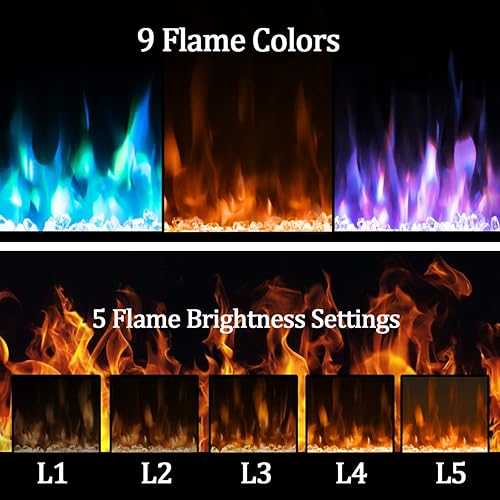 Miniatura 5 de COSTWAY Chimenea eléctrica de 40 pulgadas, inserto de chimenea empotrado y montado en la pared de 750 W1500 W con control remoto, 9 colores de