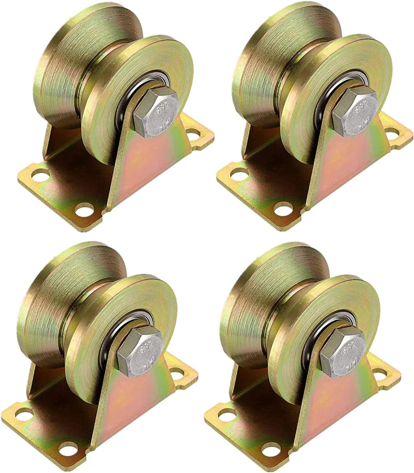 Lyplus 4-Pack 660 lbs Heavy-Duty 2in V-Groove Casters with Brackets for Sliding Gates Wheel, Rolling Gates and Industrial Machines