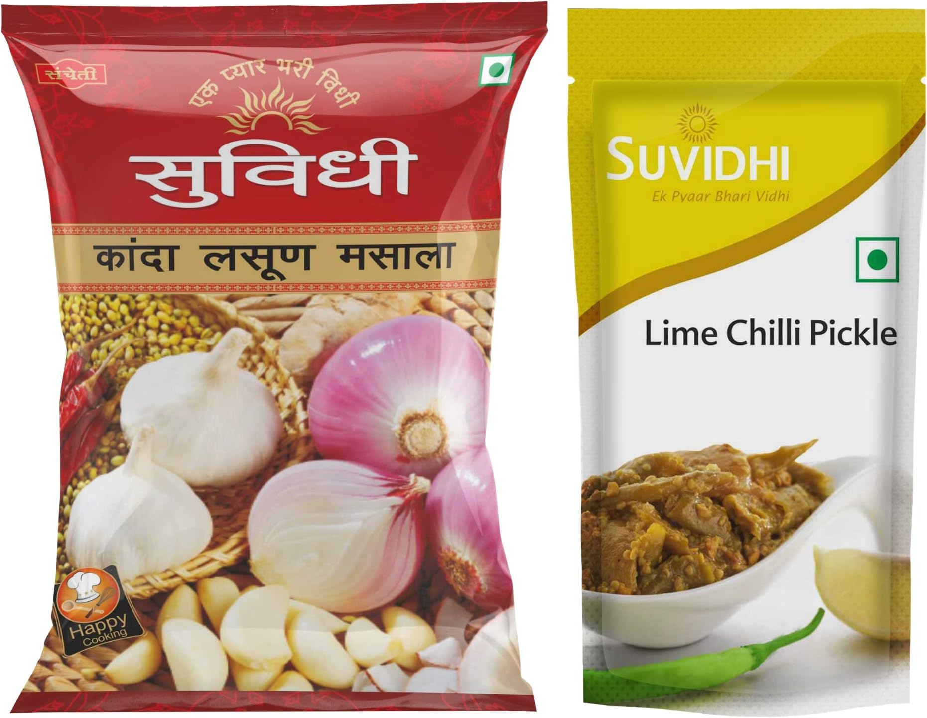 Suvidhi Lime-Chilli Pickle 200gm 3, Kanda Lasun Masal 200gm 3 (Pack of 6)