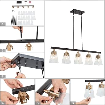 KSANA Gold Chandelier, 5-Light Modern Farmhouse Chandelier for Dining Room, Kitchen Island with Seeded Glass Shades, 34