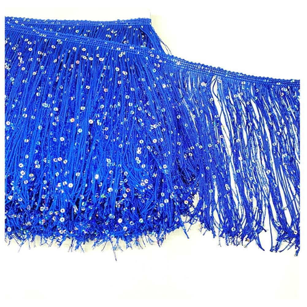 Yurosiay 20 cm Wide Fringe Trim with Sequins Glitter Colourful Fringe Trim Fringe Tassel Trim Sewing Accessories Cut Fringe Trim for Costumes Clothing Crafts Navy Blue 10 Metres