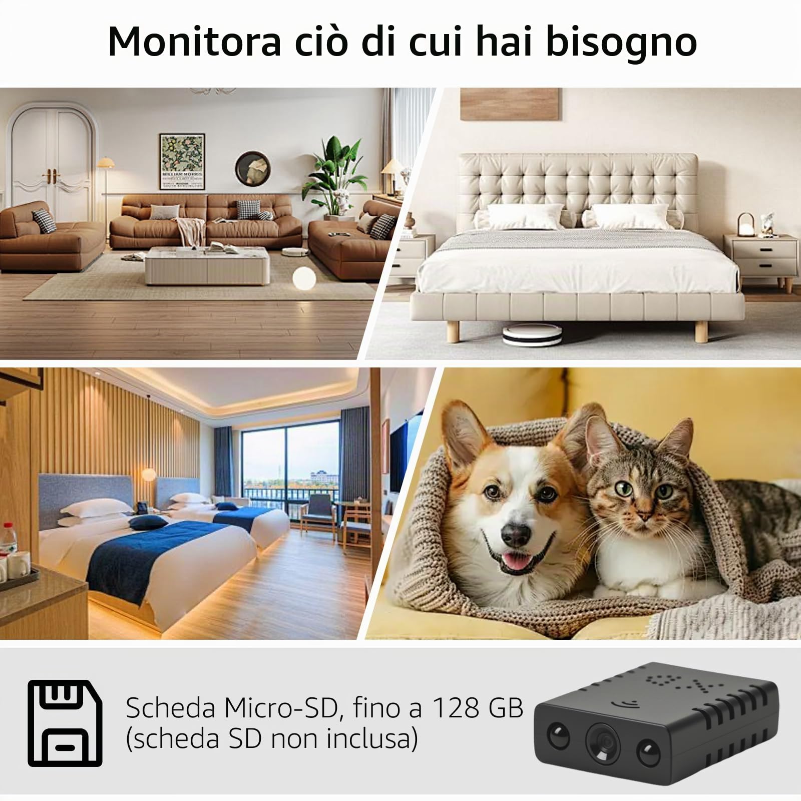 Mini telecamera di sorveglianza, telecamera WiFi, visione notturna a colori, 1080P HD, mini fotocamera nascosta per interni, rilevamento del movimento, controllo app