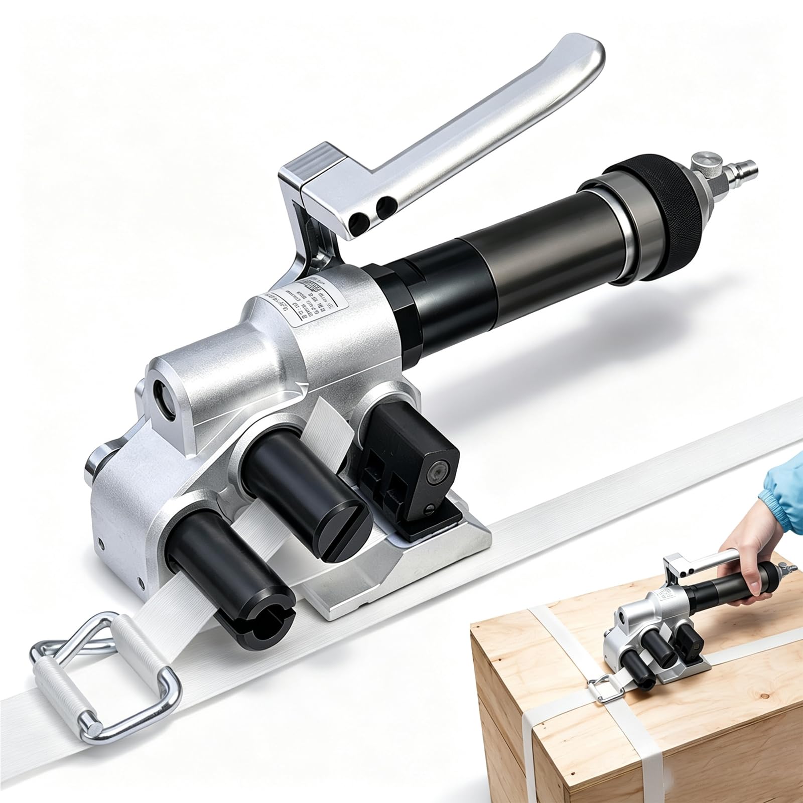 DOJBK Pneumatic Strapping Machine, Handheld Industrial Packaging Machine, Composite Strap Tension Cutter Machine, 7500n Max Tension, For 0.7-1.9" Polyester Cord Strap